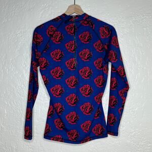 J.Crew Women's Blue Red Rose Print Long Sleeve Swim Rash Guard Size Medium